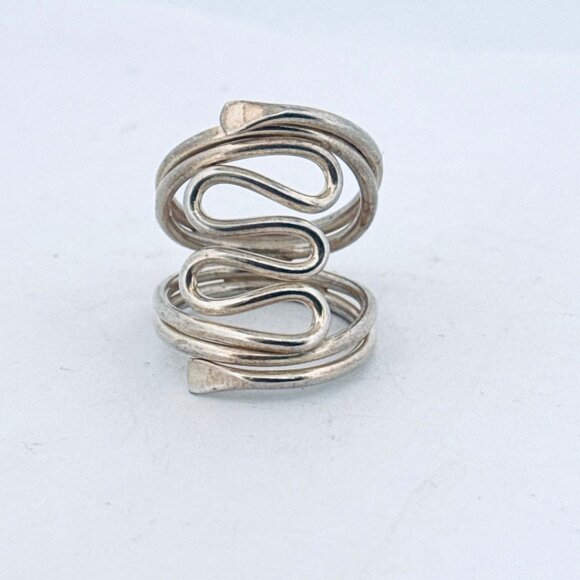 Estate Vintage Silver 960 Sculptural Wave Wrap Ring Size 8, 8.9g Modernist Look - Picture 5 of 11